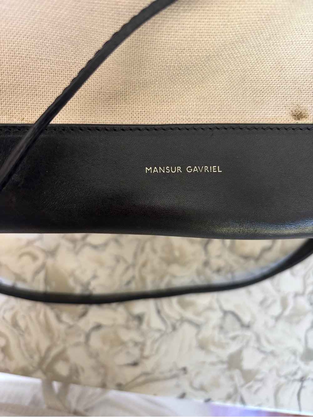 Mansur Gabriel Canvas Bucket Bag - Cream with Black Trim - Picture 10 of 11